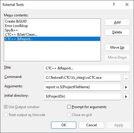 Configuration of CTC++ Report command