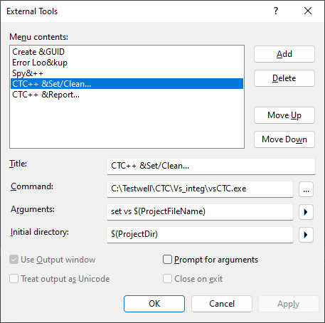 Configuration of CTC++ Set/Clean command