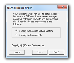 FLEXlm error message when no license could be obtained.